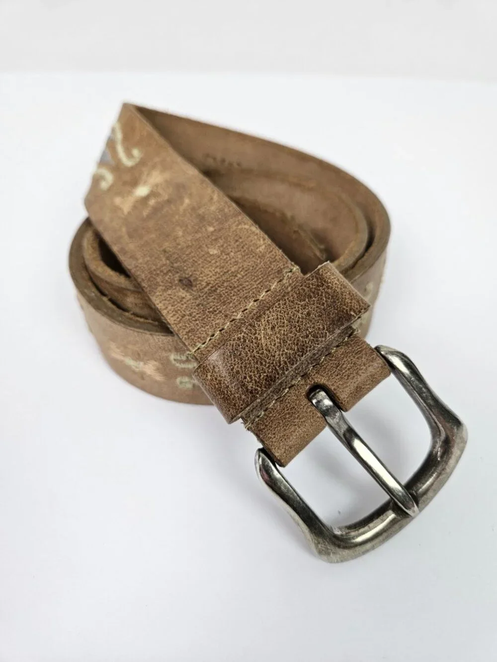Boho Western Tan Brown Floral Embroidered Leather Belt